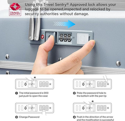 Hanke 28 Inch Luggage with Cup Holder and Charge,Top Opening Hard Shell Suitcases with Wheels and Dividers,Aluminum Frame Trunk Luggage Extra Large Suitcase with Lock for Travel,Gray