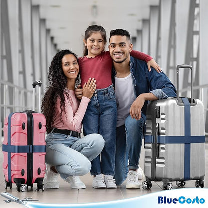Luggage Straps for Suitcases - TSA Approved - Navy Blue, 4 PK - Premium Nylon Belts for Suitcase, Briefcase & Travel Bag - Adjustable Strap Length 46" - 78"