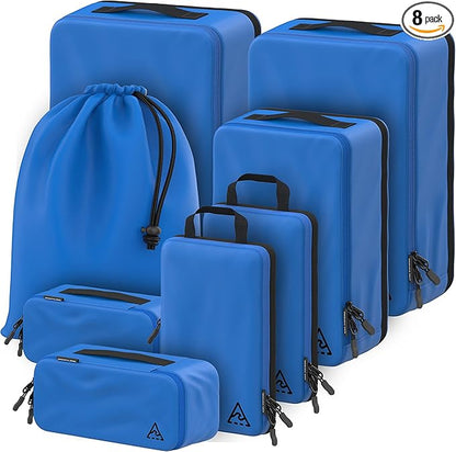 8-Piece Luxury Compression Packing Cubes & Bags for Travel – Maximize Space in Luggage with HybridMax Double-Capacity Design, 50 Luggage Tags, Deluxe Set, Lifetime Satisfaction Suitcase Organizer Bags