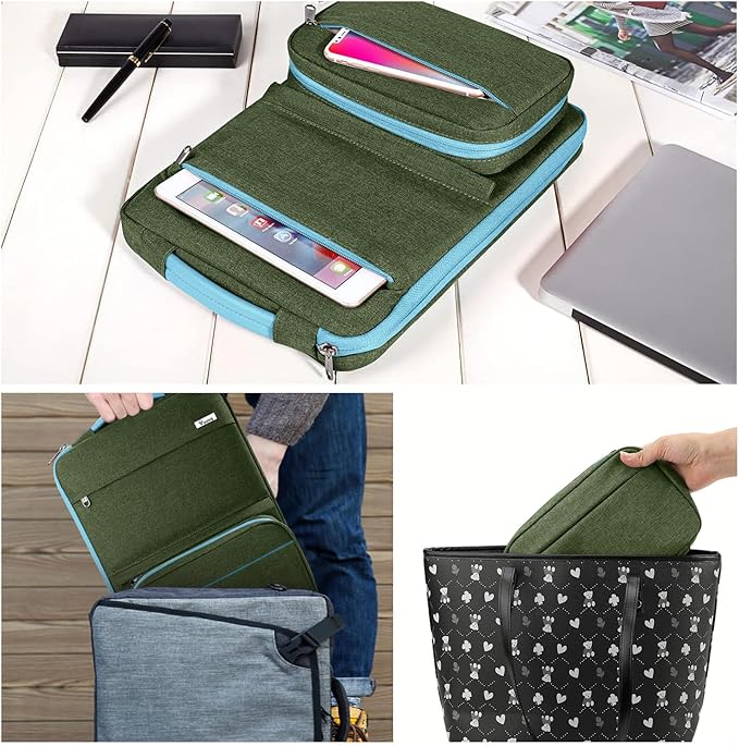 Voova Laptop Sleeve Case 15.6 Inch Compatible with MacBook Air 15 M2/M3/M4, MacBook Pro 15/16, 15-16" Hp Lenovo Dell Acer, 2 in 1 Waterproof Computer Bag with Detachable Accessory Pouch, Army Green