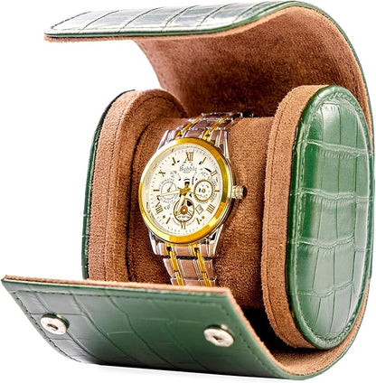 MR.OKAY Single Watch Travel Case-Classic Leather Watch Case With Superb Texture.(Portable Watch Roll Or Organizer For Storage And Display).Festival Gift For Men, All Handcrafted By Artisans.