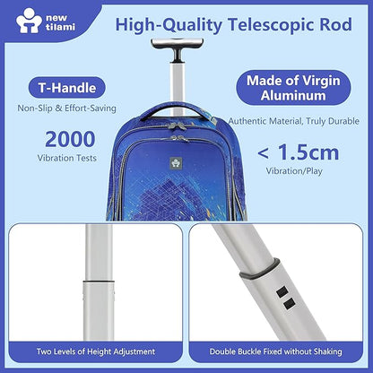 NEW TILAMI 20" Rolling Backpack for Teens Adults, Climbing Stairs Waterproof Backpack with Wheels for School Business Trave Camping with Laptop Compartment, Fit 17 Inch Laptop, Chill Blue Print