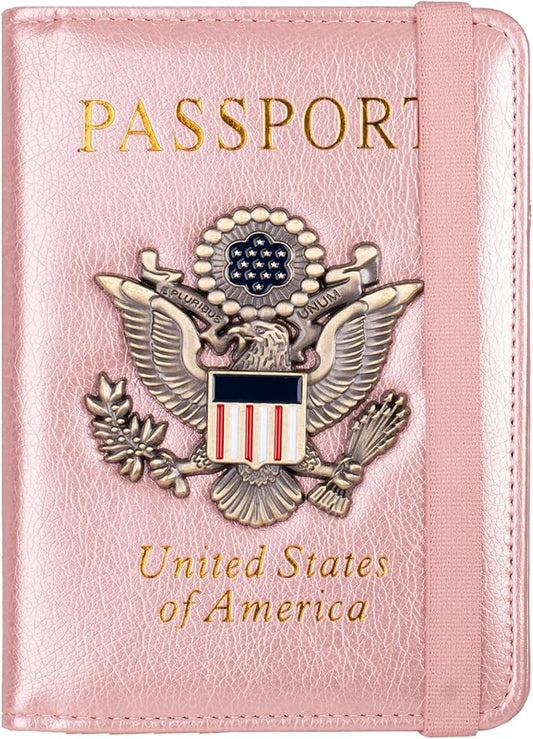 TOURSUIT RFID Passport and Vaccine Card Holder Combo, Travel Document Case Cover, Leather Wallet Organizer Women with Vax Vaccination Protector Slot (Rose Gold)