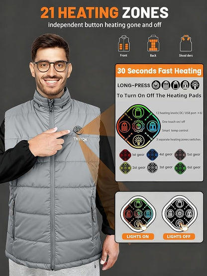 21 Heated Zones Heated Vest, with 40000mAH 7.4V Battery Pack Heated Vest for Men & Women, 5 in 1 Smart Controller