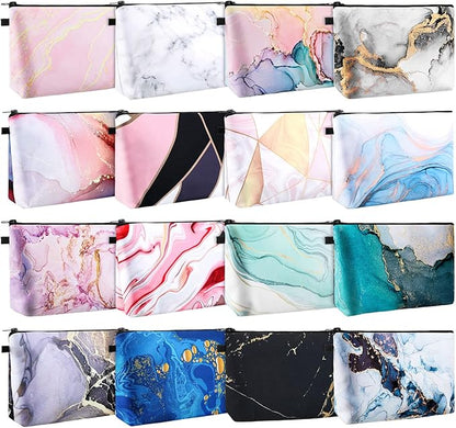 Dunzy 16 Pcs Makeup Bags Bulk Graduation Gift Cosmetic Bag Makeup with Zipper Pouch Waterproof Portable Travel Toiletry for Women Teacher Birthday Thanksgiving Christmas Gifts (Marble)