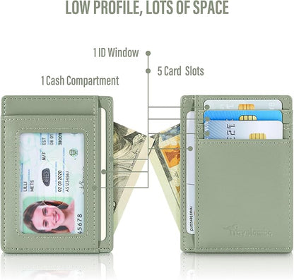 Travelambo Slim Wallet Front Pocket Minimalist Leather RFID Blocking Medium Size