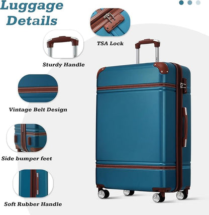 Merax Luggage Set,28 IN Hardside Suitcase with Duffel Bags,3 Piece Expandable Luggage with Spinner Wheels, Vintage Luggage with TSA Lock Lightweight,(Blue)