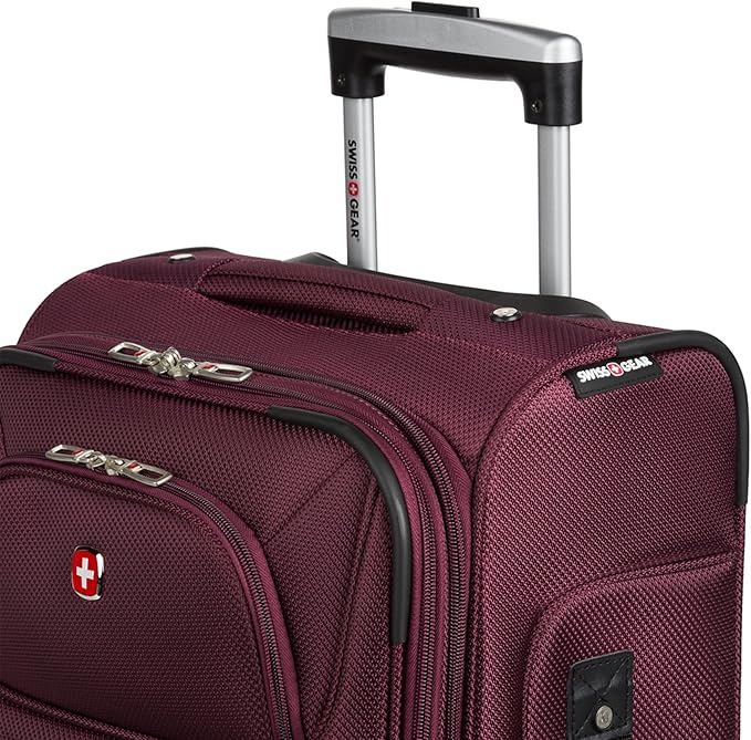 SwissGear Sion Softside Expandable Luggage – Carry-On Suitcase with 360 Degree Wheels & Retractable Handle – 21 Inch, Perfect for 1-3 Night Trips – Merlot