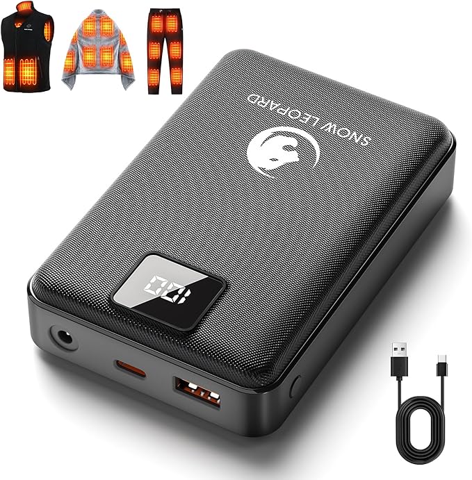 SNOW LEOPARD Heated Vest Battery Pack 7.4v 16000mah Power Bank for Heated Jacket with LED Display Battery Pack for Heating Vest with Dc/USB/Type-C Output for Heated Blanket Clothing for Men Women