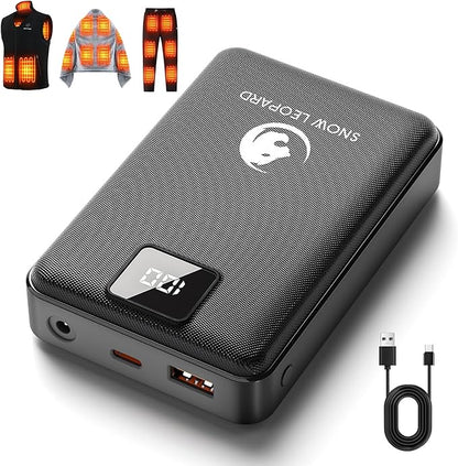 SNOW LEOPARD Heated Vest Battery Pack 7.4v 16000mah Power Bank for Heated Jacket with LED Display Battery Pack for Heating Vest with Dc/USB/Type-C Output for Heated Blanket Clothing for Men Women