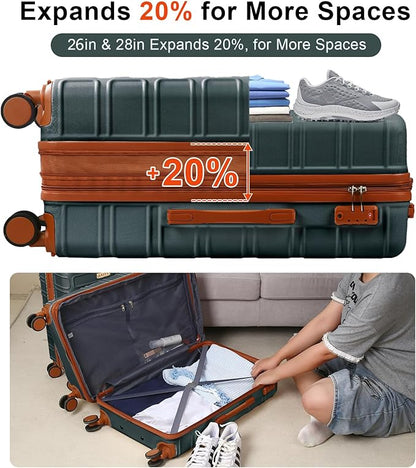 4 Piece Luggage Set Expandable ABS Travel Suitcase Set TSA Lock Hardshell Durable Lightweight Traveling Luggage Sets Gift for Back to School (Amy Green, 28in26in20in13in)