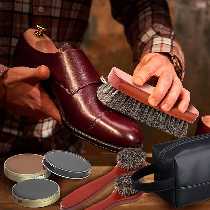 13 Pcs Shoe Polish Kit, Leather Boot Care Kit for Men, Black Shoes Shine Kit for Cleaning with PU Storage Bag