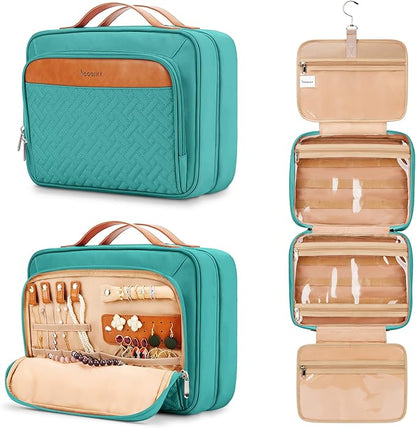 Travel Hanging Toiletry Bag for Women, Cruise Ship Essentials, with Jewelry Organizer, Extra Large Makeup Dopp Kit, Waterproof Cosmetic Bags, Toiletries Kit Set with Trolley Belt, Blue