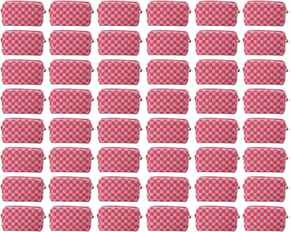48 PACK Checkered Makeup Bag- Bulk Bridesmaid Proposal Gifts Makeup Pouch for Wedding Party Favors Bachelorette Party Decorations Toiletry Organizer Bag Cosmetic Case Gift (Pink)
