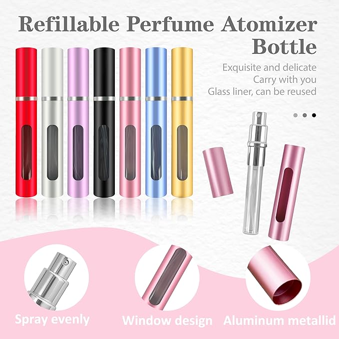 2 Pack Refillable Mini Perfume Atomizer Bottle，Portable Separate Bottles，Travel and Outings Spray Boxes Dispensers 5ml/0.2oz (Pink)