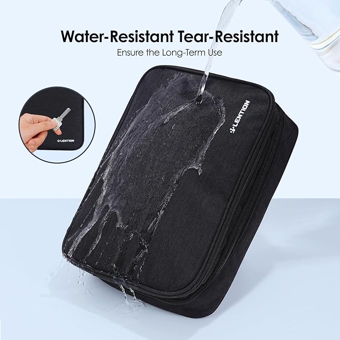 LENTION Cable Electronics Organizer Bag Pouch, Travel Cord Organizer Carry Case Waterproof Double Layers All-in-One Storage Bag Carrying for Cable, AirPods, Charger, Power Bank, Earphone Black