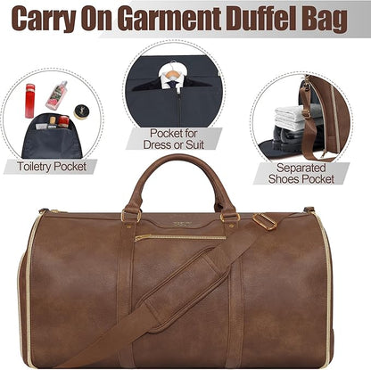 Garment Bag for Travel, Carry On Garment bag, Convertible Duffel Bag with Shoe Compartment, Perfect for Business Trips and Weekend Getaways(Brown)