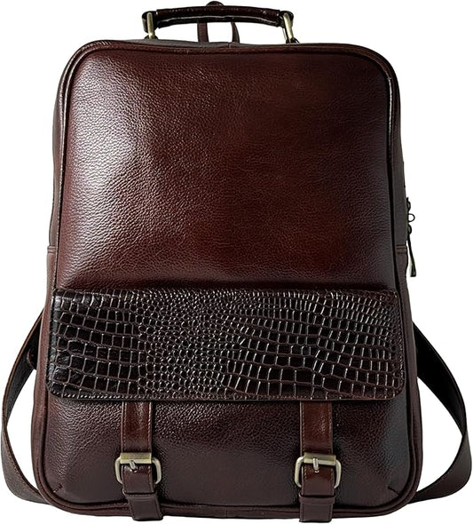 Genuine Leather Luxury Backpack Multi-functional Elegant Daypack Office Travel Leisure 15.6" Laptop Bag (Burgundy)