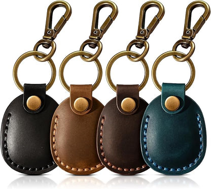 for Airtag Holder [4 Pack] Compact Handmade Genuine Leather Air Tag Holder Keychain with Keyring Full Coverage Case Cover Compatible for AirTag