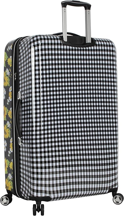Betsey Johnson 30 Inch Checked Luggage Collection - Expandable Scratch Resistant (ABS + PC) Hardside Suitcase - Designer Lightweight Bag with 8-Rolling Spinner Wheels