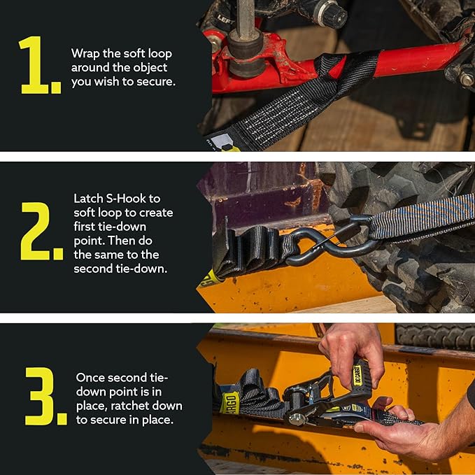 DC Cargo Mall Ratchet Straps Tie Downs 4 Pack (1,800 LB Break Strength) 1" x 15 Feet Tie Down Straps with Safety Lock S Hooks for Cargo, Trucks, Appliances, Moving.