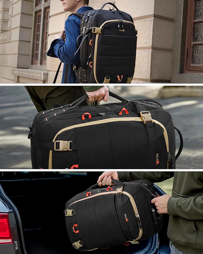 Tolaccea Carry on Travel Backpack, TSA Friendly Flight Approved Laptop Backpack Duffle Bag for Men Women with Dual Laptop Storage for 17.3", USB Charging Port, Business Rucksack 40L-50L Expandable