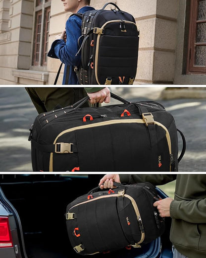 Tolaccea Carry on Travel Backpack, TSA Friendly Flight Approved Laptop Backpack Duffle Bag for Men Women with Dual Laptop Storage for 17.3", USB Charging Port, Business Rucksack 40L-50L Expandable