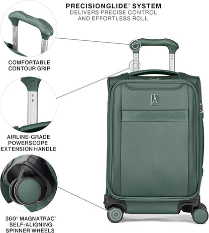 Travelpro VersaPack+ Lightweight Softside Expandable Carry on Luggage, 8 Spinner Suitcase, TSA Lock, Men and Women, Compact Carry On 20-Inch, Desert Sage Green