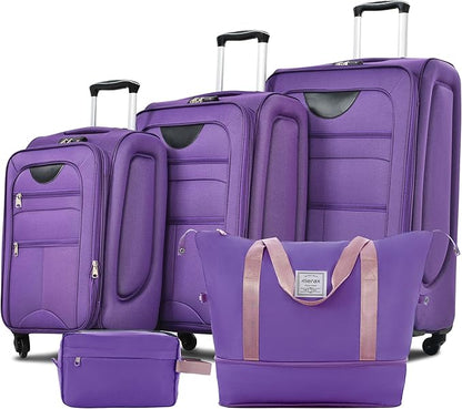 Merax Luggage Set, Softside Suitcase 3 Piece, Expandable Lightweight Luggage Sets with Duffel Bag 22" 26" 30" Suitcase with Wheels TSA Lock,Purple