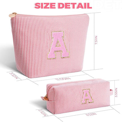 Makeup Bag Set Initials Cosmetic Bag,Gifts for 10 11 12 13 14 15 16 17 18 Years Old Girl Girlfriend Teen Girls Gift Trendy Stuff Personalized Toiletry Bag Travel - Peach,A