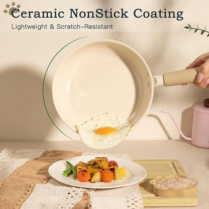 Astercook Pots and Pans Set Non Stick, Ceramic Cookware Set Non Toxic, 18 Pcs Dishwasher Safe Induction Cookware for Everyday Cooking & Kitchen Gifts