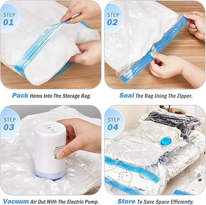 Vacuum Storage Bags with USB Electric Pump, 12 Pack Vacuum Seal Bags for Clothing Travel(4 Large/4 Medium/4 Small), Portable Space Saver Bag for Travel Luggage, Blankets