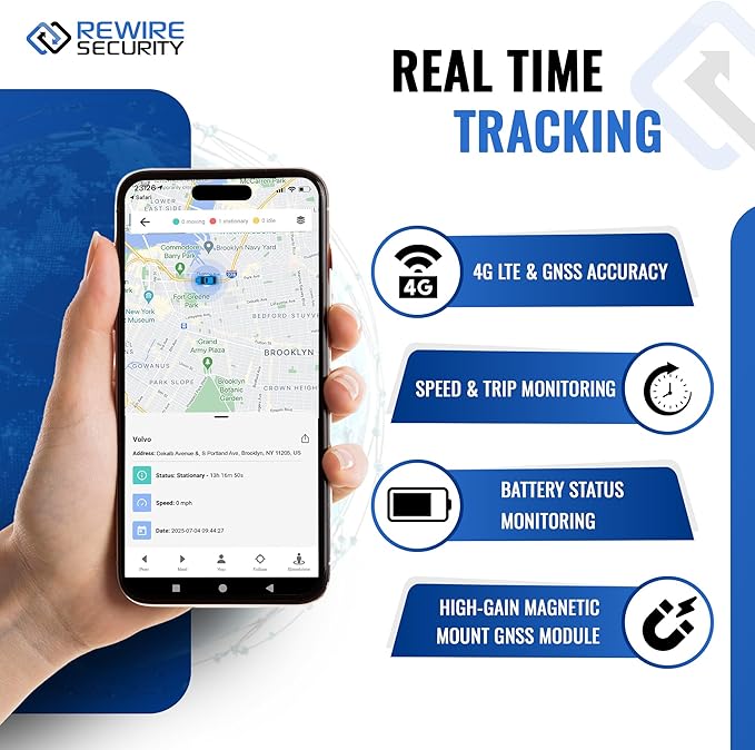 REWIRE SECURITY 104-Pro 4G Magnetic GPS Tracker for Vehicle | Easy Mount | Fits with Car, Truck, Van & Motorbike | Portable Live Tracking | Up to 2 Month Battery Life | Low Cost Subscription Plans