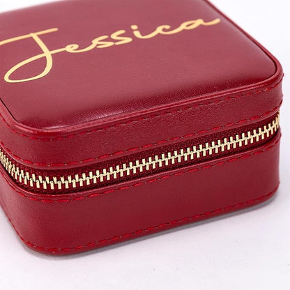 Angelina's Palace Personalized Jewelry Case with Name Engraved,Custom Leather Travel Jewelry Organizer Box for Rings,Earrings,Necklaces,Birthday Bridesmaid Gift For Women