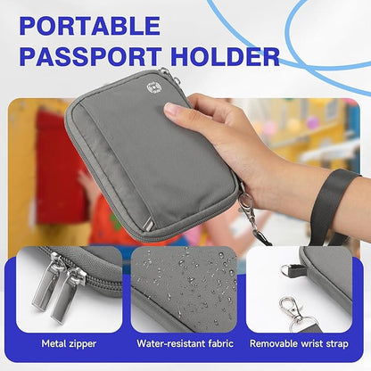 WALNEW Passport Holder for Travel - RFID Blocking Travel Wallet Essentials Organizer with Card Slots & Zipper Pocket (Women/Men), Gray