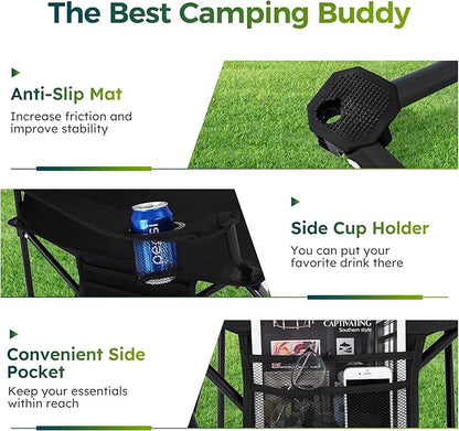 ALPHA CAMP Folding Camping Chairs for Adults Lawn Chairs Outdoor Chairs Support 225 LBS Portable Camp Chairs with Cup Holders Cooler Pouch for Outdoor, 2 Pack