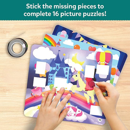 Skillmatics Puzzle Activity - Tape It Unicorn & Princess Sticker Puzzles, 300+ Easy-Tear Stickers, Reusable Art & Craft Kit, Fine Motor Skills & Travel Toy, Gift for Kids Ages 4, 5, 6, 7, 8