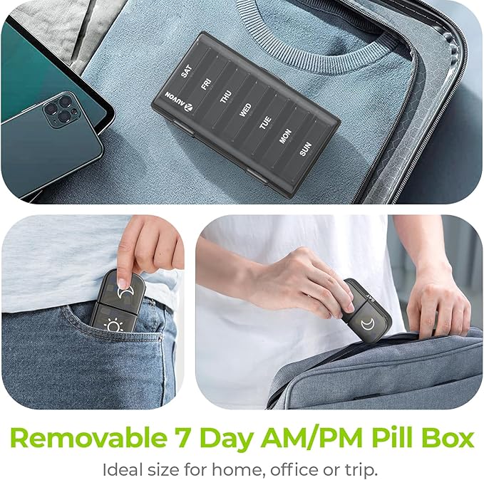 AUVON XL Weekly Pill Organizer 2 Times a Day, AM PM Pill Case with One-Side Large Opening for Easy to Use, Pill Box 7 Day Travel Medication Organizer for Medications, Vitamins, Fish Oils, Supplements