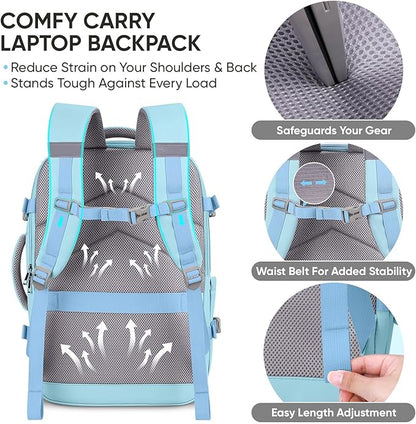 BALEINE Travel Backpack for Women Men, Large Sturdy Carry On Laptop Backpack Gifts for Business, Casual, Weekender, Hiking (XL, Light Blue)