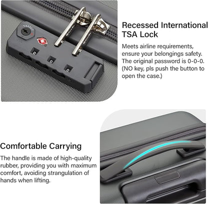 Hanke 24 Inch Checked Luggage with Spinner Wheels Hard Shell Suitcases Lightweight Travel TSA Luggage for Women Men Medium Suitcase(Graphite Grey)