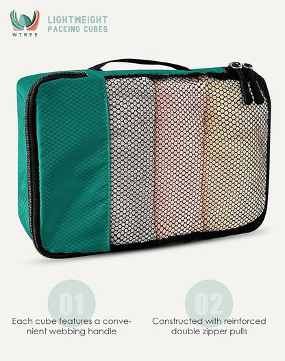 4-Piece Packing Cubes Travel Accessories Set for Suitcases - Luggage Organizer Bags with Double Zipper - Mesh Top - Large - Green