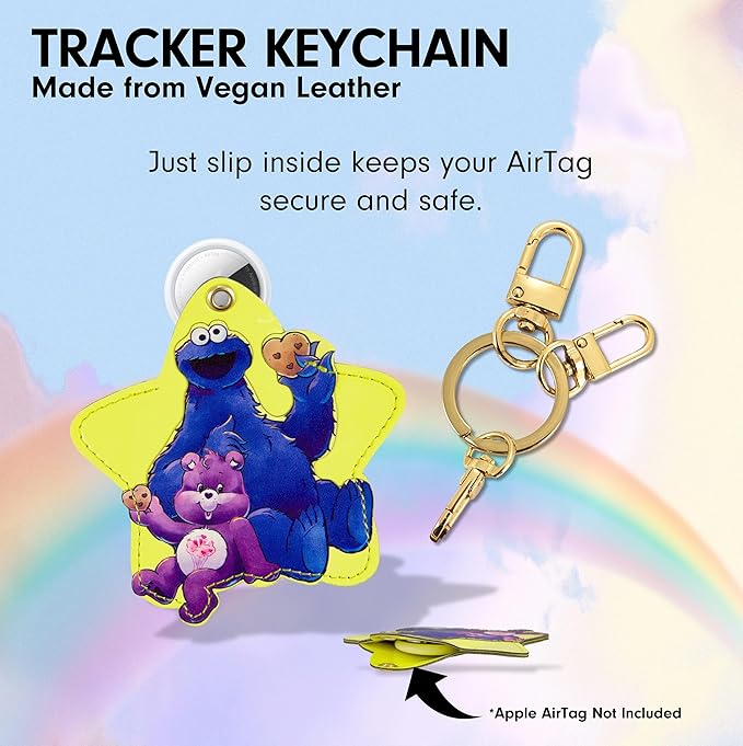 Sonix x Care Bears x Sesame Street Keychain Case Compatible with Apple AirTag | Protective AirTag Cover Keychain Charm | Purple | Share Bear & Cookie Monster