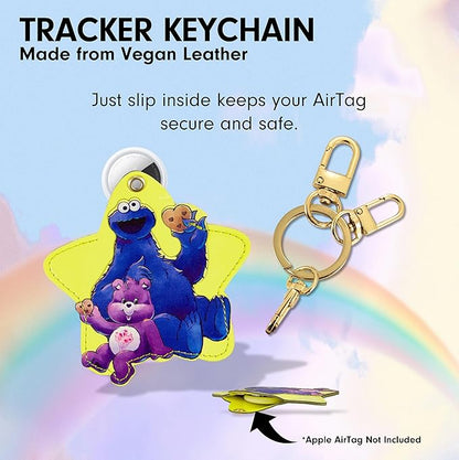Sonix x Care Bears x Sesame Street Keychain Case Compatible with Apple AirTag | Protective AirTag Cover Keychain Charm | Purple | Share Bear & Cookie Monster