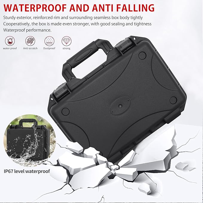 Hard Case with IP67 Waterproof Shockproof Tool Box for Microphone, Drones, Camera, Equipments, Portable Storage Case, 14 x 10.6 x 6.3 Inch