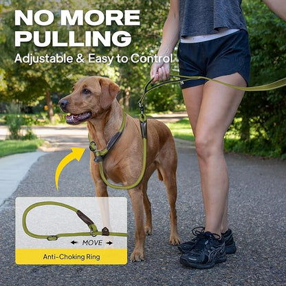 Fida 2-in-1 Slip Leads for Dogs with Double Handles, Tangle Free Leash for Large Dogs That Pull, Heavy Duty No Pull Training Leash Reflective Soft Padded for Large & Medium Breed(6ft,Green)