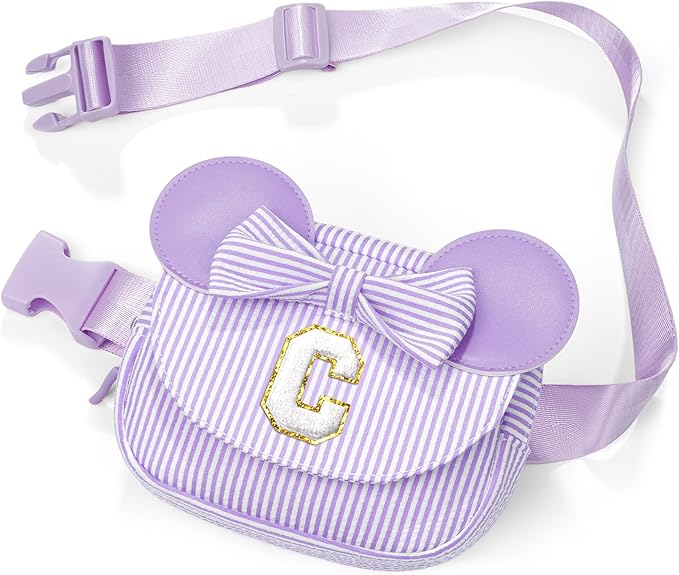 Birthday Gifts for 4 5 6 7 8 9 10 11 Year Old Girls Easter Gift for Girls Kids Daughter Personalized Initial Fanny Pack Belt Bag | Toddler Purse Gifts for Girl Purple C