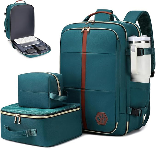 40L Travel Laptop Backpack for Women & Men, Airline Approved Carry On Luggage Overnight Bags, Waterproof Personal Item Bag, Weekender Essentials Backpacks Vacuum Backpack Dark Green