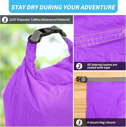 Dry Bag Set, Waterproof Small Lightweight Dry Bags for Paddle Board Kayaking, Fishing, Camping (Purple, 40L 2Pack)
