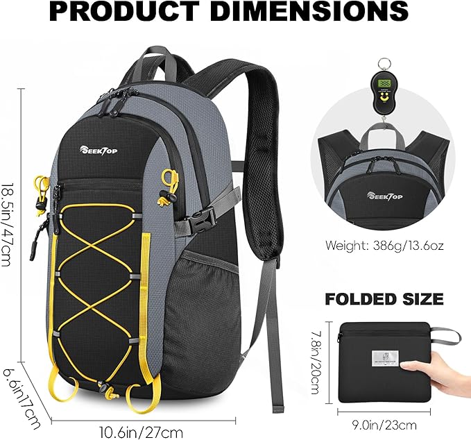 Seektop 20L Foldable Waterproof Hiking Backpack, Ultralight Small Lightweight Daypack Packable Backpack for Men Woman