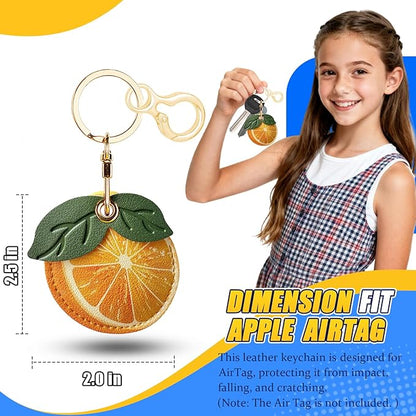 Leather Keychain for Airtag, Cute Protective Keychain Holder Compatible with Apple Air Tag,GPS Item Tracker Case Cover for Keys,Bags,Pets,Luggage(Orange)